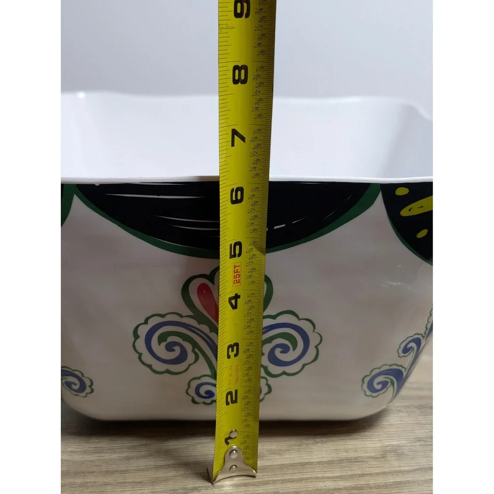 Pier 1 Imports Melamine Square Serving Bowl White Floral Scroll Pattern BPA Free